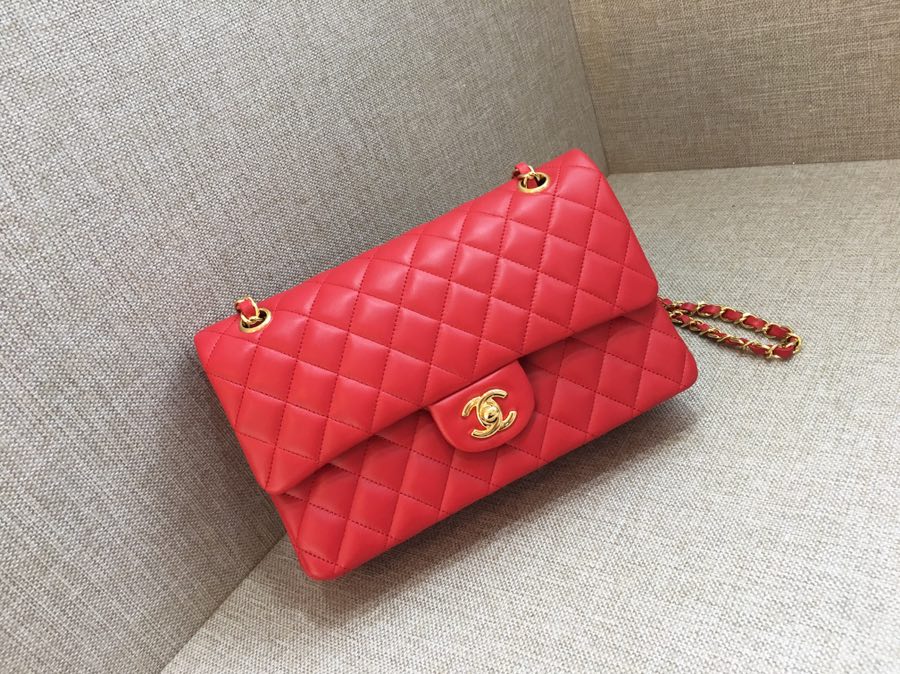 Medium Classic Flap Lambskin Bag AO1112 Red/Gold